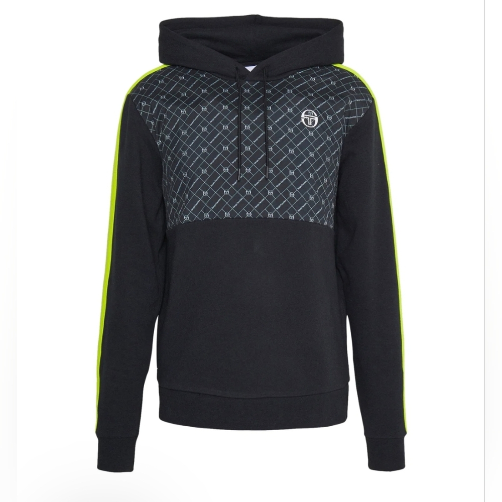 Sergio Tacchini Mens Black Replica Fleece Hoodie Sweatshirt Size Small NWT